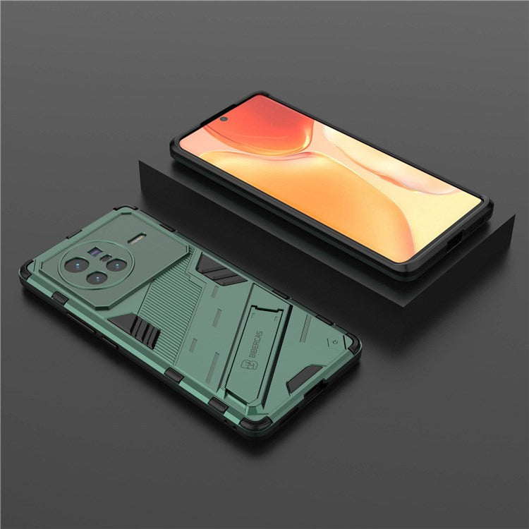 For vivo X80 5G Kickstand Combo PC + TPU Case Drop-proof Dual Layer Protective Cell Phone Shell - Green