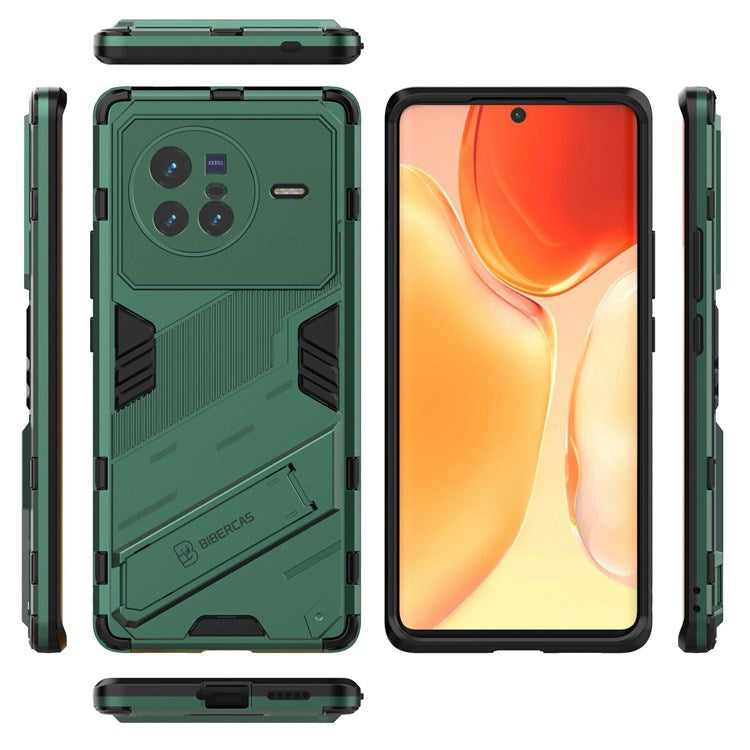 For vivo X80 5G Kickstand Combo PC + TPU Case Drop-proof Dual Layer Protective Cell Phone Shell - Green