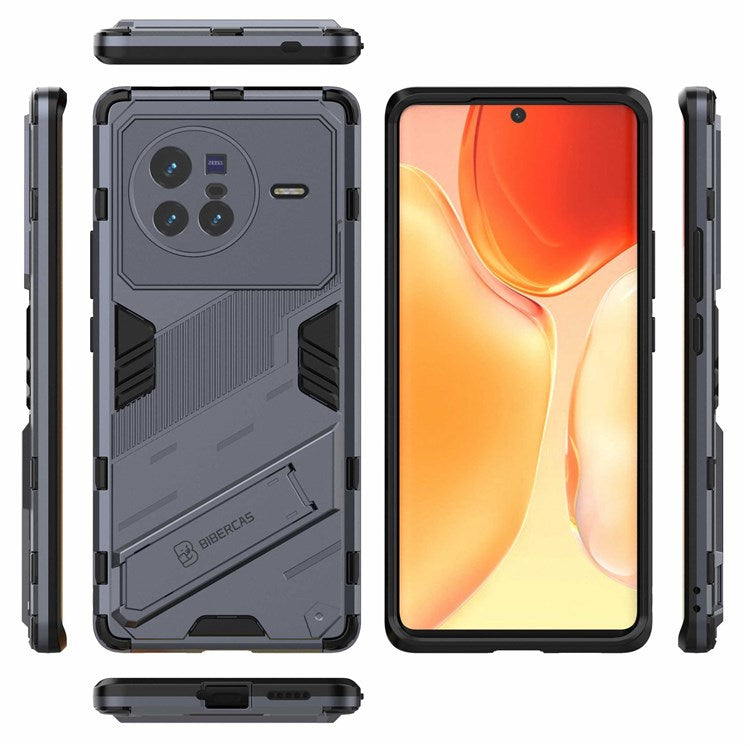 For vivo X80 5G Kickstand Combo PC + TPU Case Drop-proof Dual Layer Protective Cell Phone Shell - Dark Blue