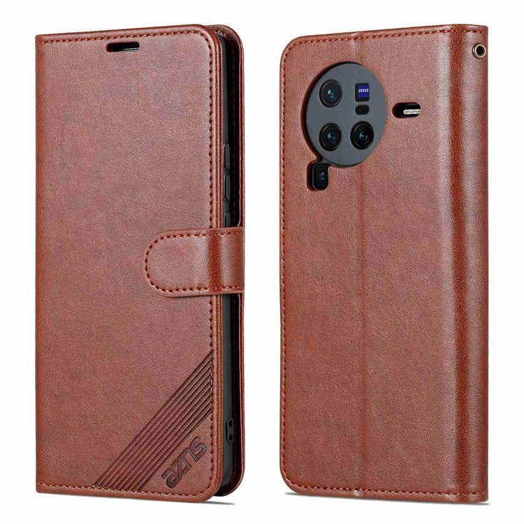 AZNS For vivo X80 Pro Textured PU Leather Flip Folio Stand Cover Wallet Style Magnetic Clasp Full Protective Phone Case - Brown