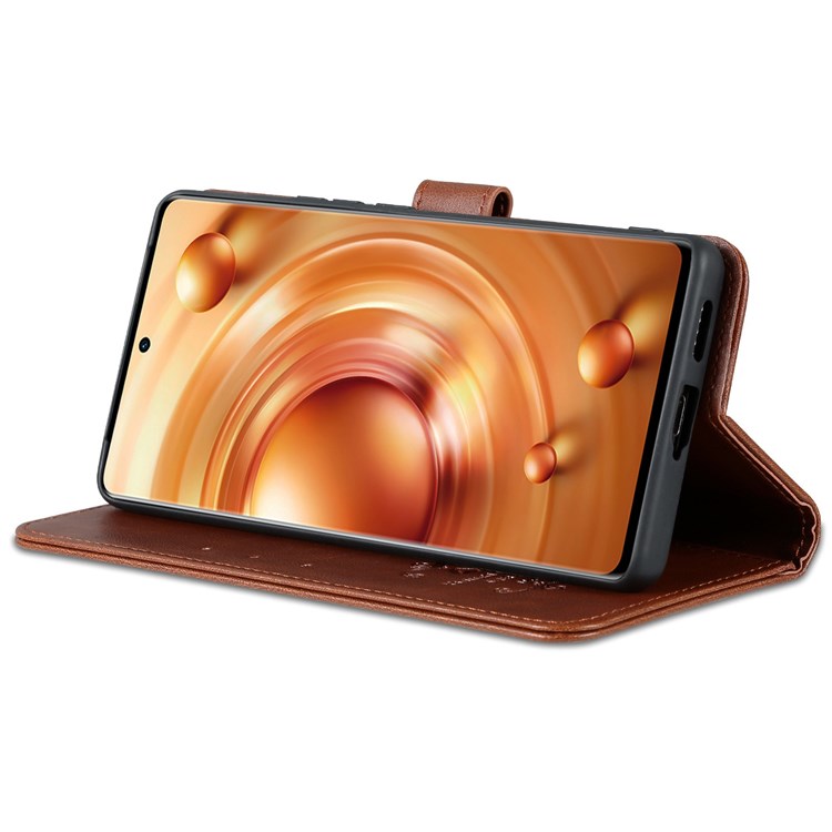 AZNS For vivo X80 Pro Textured PU Leather Flip Folio Stand Cover Wallet Style Magnetic Clasp Full Protective Phone Case - Brown