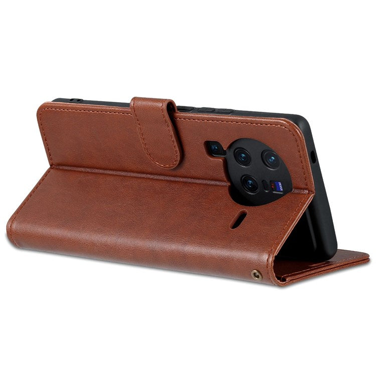 AZNS For vivo X80 Pro Textured PU Leather Flip Folio Stand Cover Wallet Style Magnetic Clasp Full Protective Phone Case - Brown