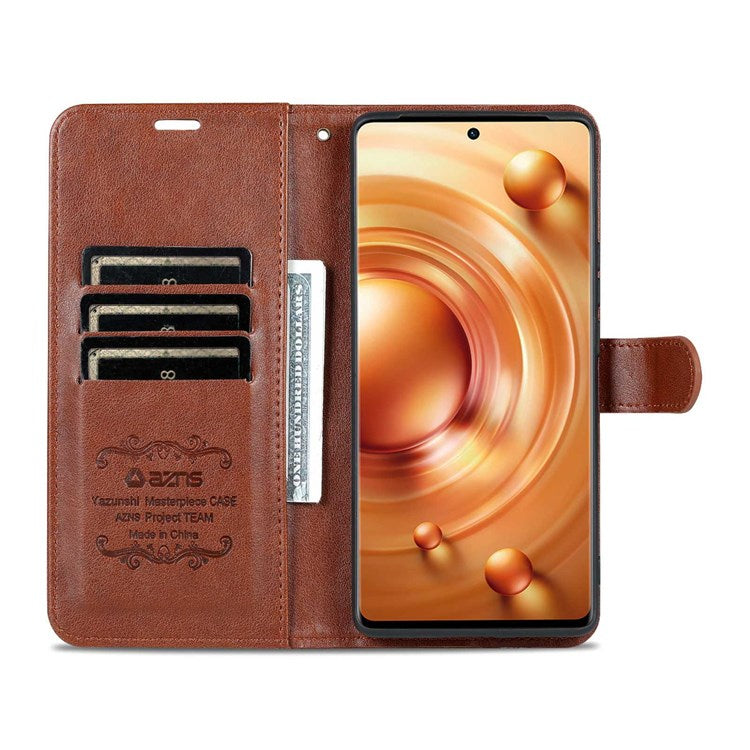 AZNS For vivo X80 Pro Textured PU Leather Flip Folio Stand Cover Wallet Style Magnetic Clasp Full Protective Phone Case - Brown