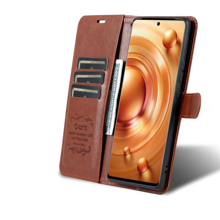 AZNS For vivo X80 Pro Textured PU Leather Flip Folio Stand Cover Wallet Style Magnetic Clasp Full Protective Phone Case - Brown