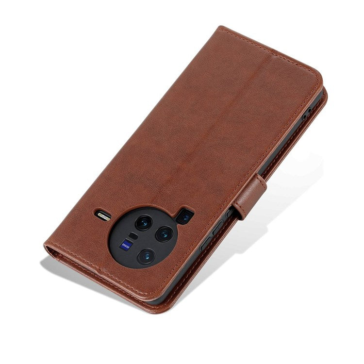 AZNS For vivo X80 Pro Textured PU Leather Flip Folio Stand Cover Wallet Style Magnetic Clasp Full Protective Phone Case - Brown