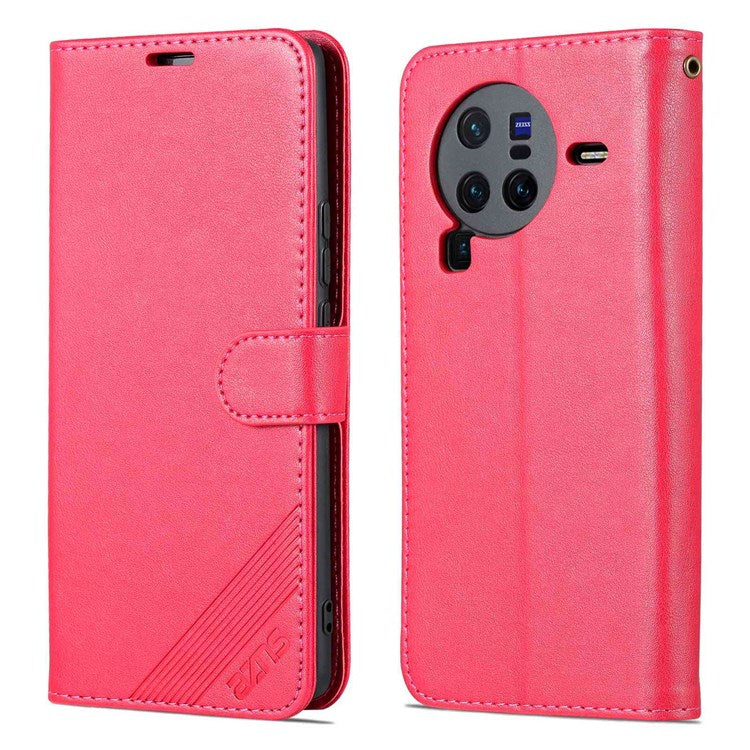 AZNS For vivo X80 Pro Textured PU Leather Flip Folio Stand Cover Wallet Style Magnetic Clasp Full Protective Phone Case - Red