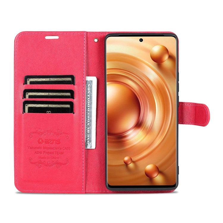 AZNS For vivo X80 Pro Textured PU Leather Flip Folio Stand Cover Wallet Style Magnetic Clasp Full Protective Phone Case - Red