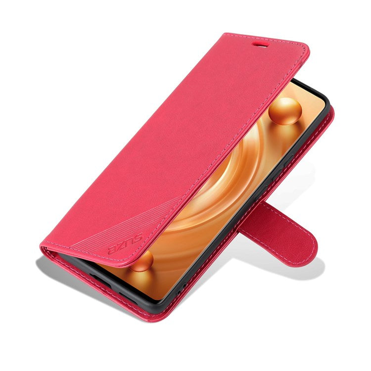 AZNS For vivo X80 Pro Textured PU Leather Flip Folio Stand Cover Wallet Style Magnetic Clasp Full Protective Phone Case - Red