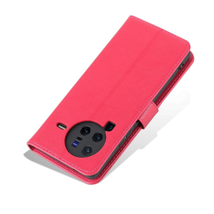 AZNS For vivo X80 Pro Textured PU Leather Flip Folio Stand Cover Wallet Style Magnetic Clasp Full Protective Phone Case - Red