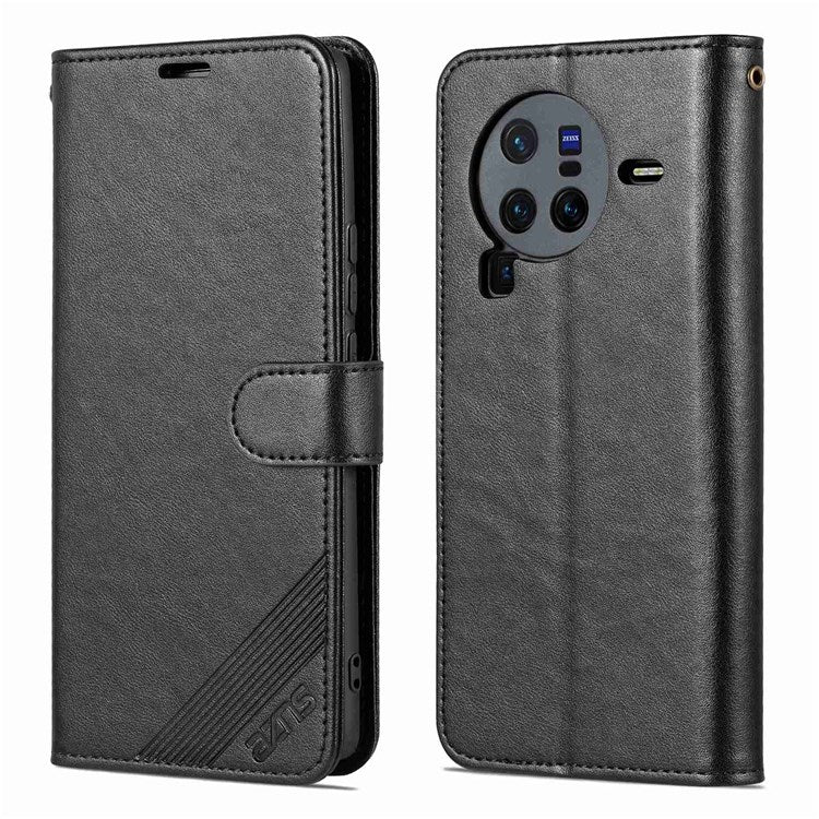 AZNS For vivo X80 Pro Textured PU Leather Flip Folio Stand Cover Wallet Style Magnetic Clasp Full Protective Phone Case - Black