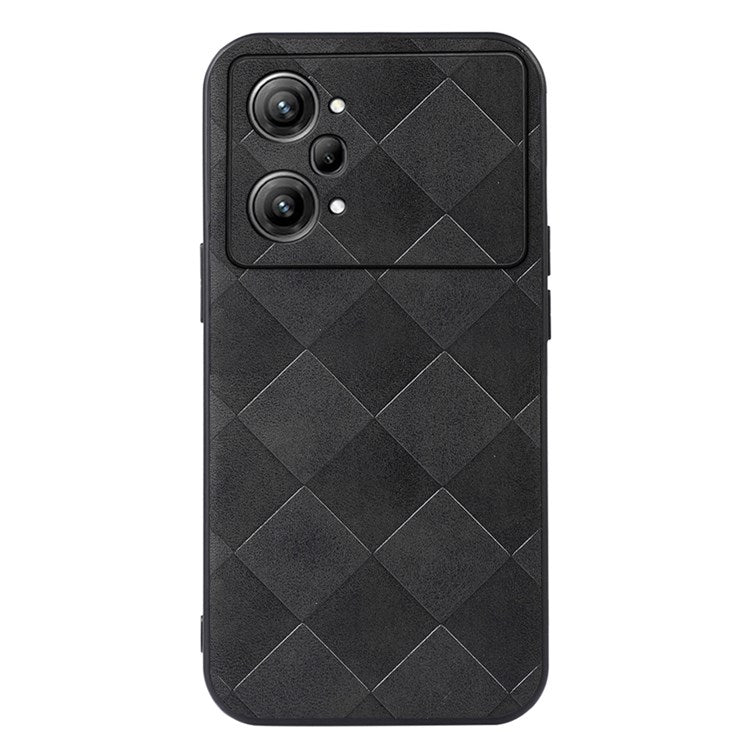 Mobile Phone Case for Oppo K10 Pro 5G, Scratch-resistant Grid Texture PU Leather Coated PC+TPU Phone Cover Shell - Black