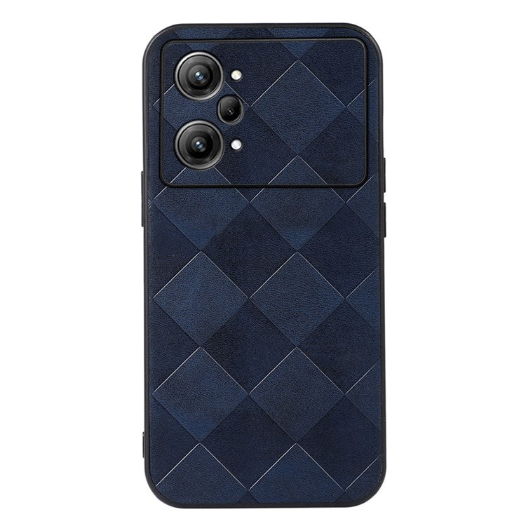 Mobile Phone Case for Oppo K10 Pro 5G, Scratch-resistant Grid Texture PU Leather Coated PC+TPU Phone Cover Shell - Blue