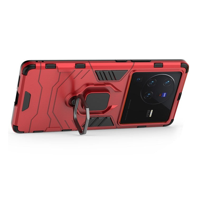 For vivo X80 Pro 5G Ring Kickstand Phone Case Anti-drop Hard PC Soft TPU Hybrid Cover - Red