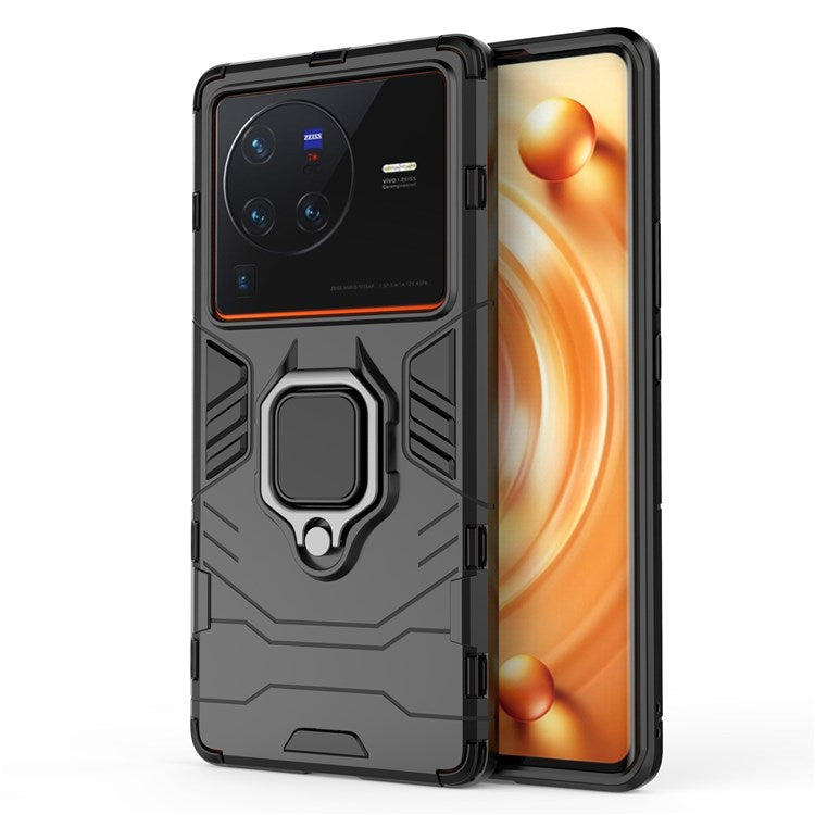 For vivo X80 Pro 5G Ring Kickstand Phone Case Anti-drop Hard PC Soft TPU Hybrid Cover - Black