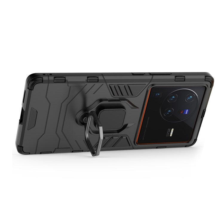 For vivo X80 Pro 5G Ring Kickstand Phone Case Anti-drop Hard PC Soft TPU Hybrid Cover - Black