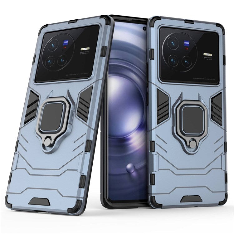 Ring Kickstand Phone Cover for vivo X80 5G, Hard PC Soft TPU Shockproof Smartphone Cover - Blue