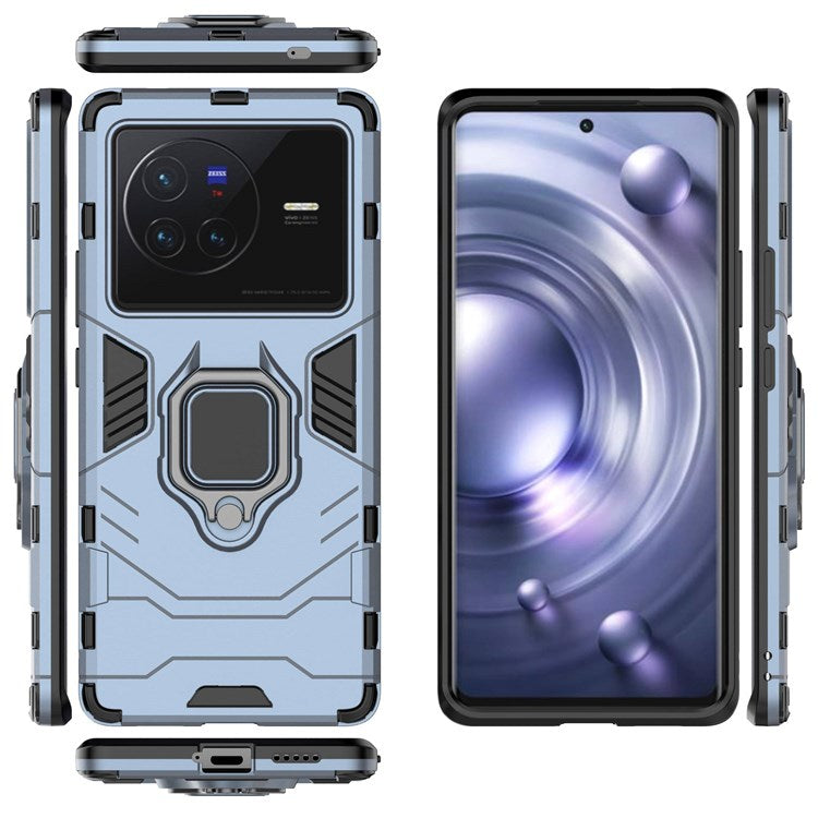 Ring Kickstand Phone Cover for vivo X80 5G, Hard PC Soft TPU Shockproof Smartphone Cover - Blue