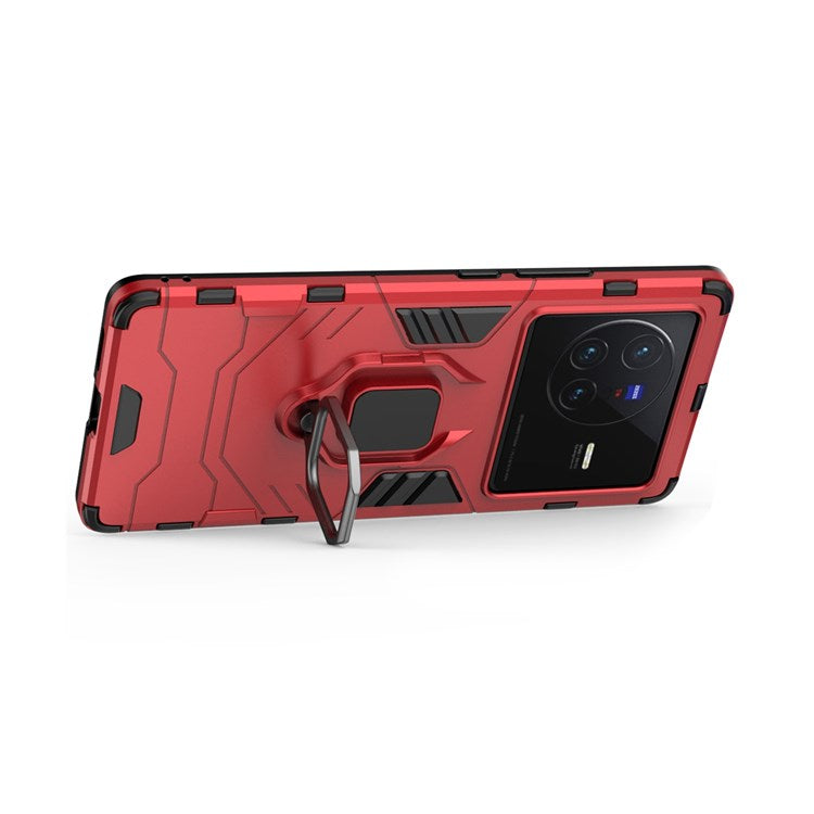 Ring Kickstand Phone Cover for vivo X80 5G, Hard PC Soft TPU Shockproof Smartphone Cover - Red