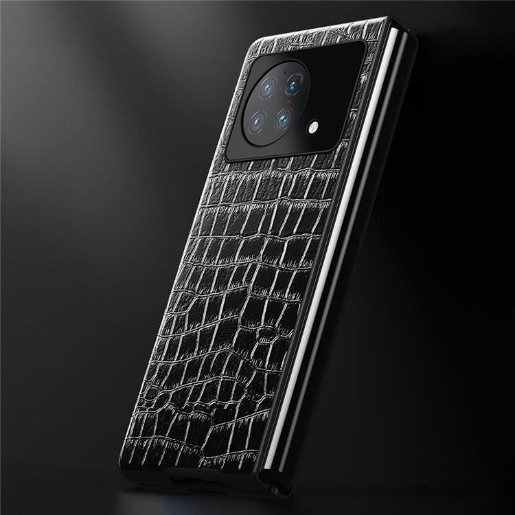 Anti-Drop Phone Case for vivo X Fold Scratch-Resistant Folded Crocodile Leather Coated Phone Protector - Black