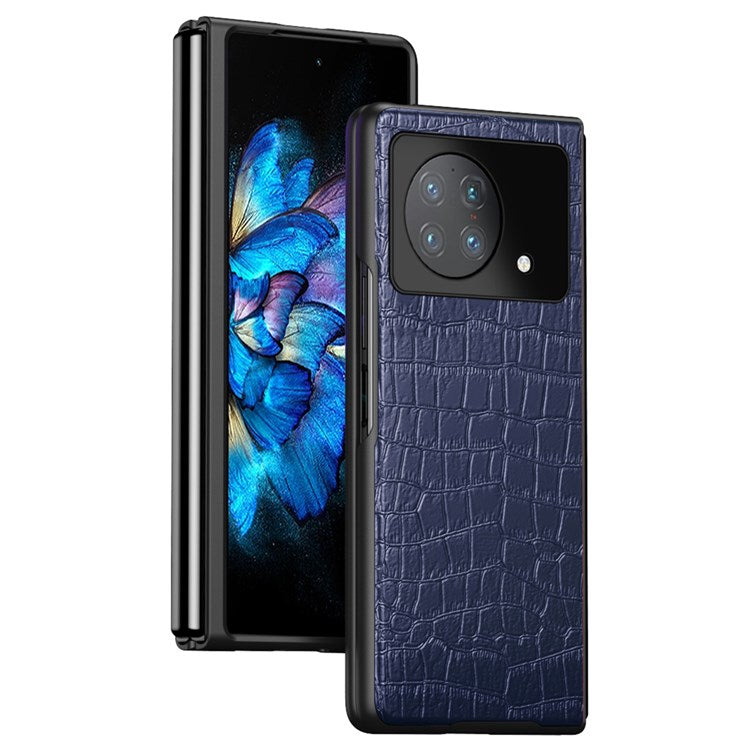 Anti-Drop Phone Case for vivo X Fold Scratch-Resistant Folded Crocodile Leather Coated Phone Protector - Blue