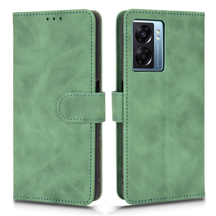 Skin-touch Feeling Phone Case for Oppo A57 (2022) 5G / A77 5G / OnePlus Nord N300 5G, PU Leather + TPU Full Protection Cover with Stand Wallet - Green