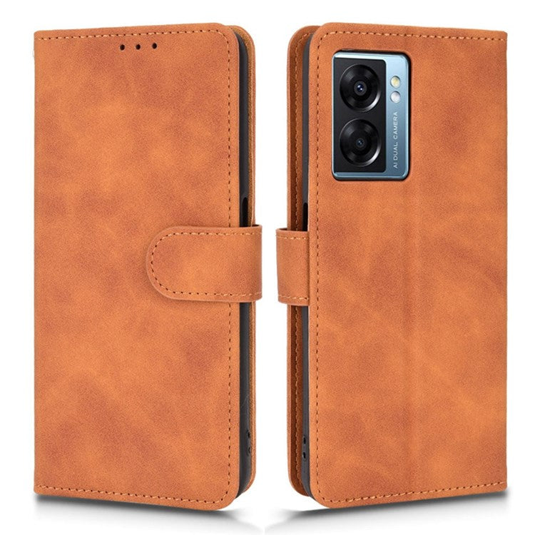 Skin-touch Feeling Phone Case for Oppo A57 (2022) 5G / A77 5G / OnePlus Nord N300 5G, PU Leather + TPU Full Protection Cover with Stand Wallet - Brown