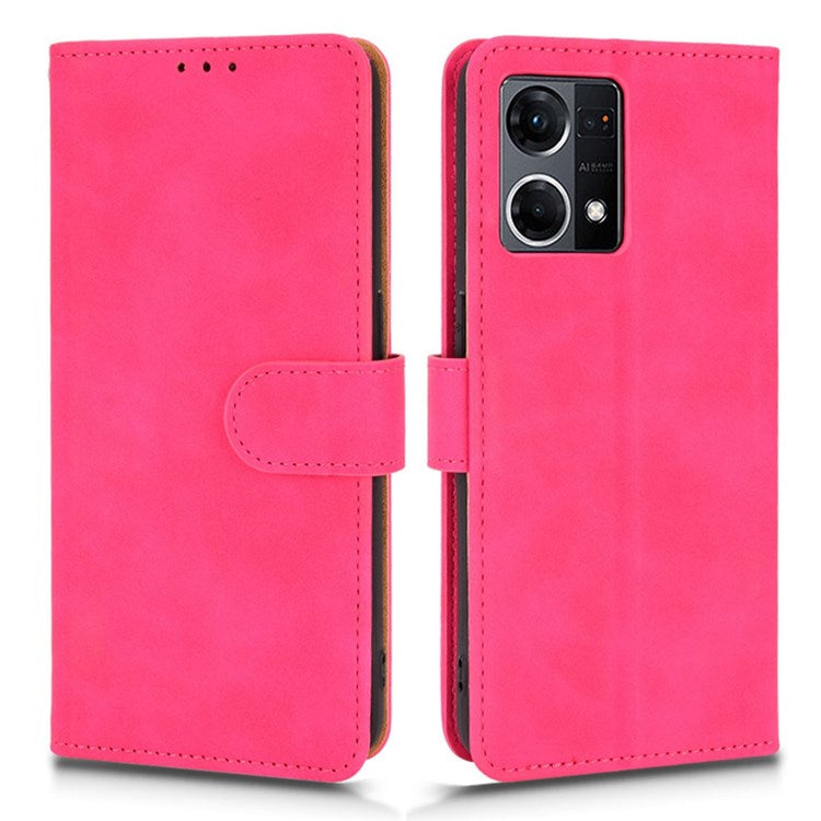 PU Leather Wallet Holster for Oppo Reno7 4G, Magnetic Buckle Skin-Friendly Shockproof Stand Flip Cover - Rose