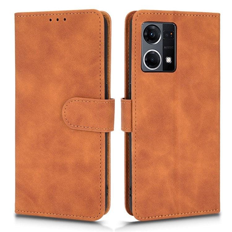 PU Leather Wallet Holster for Oppo Reno7 4G, Magnetic Buckle Skin-Friendly Shockproof Stand Flip Cover - Brown