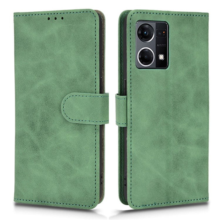 PU Leather Wallet Holster for Oppo Reno7 4G, Magnetic Buckle Skin-Friendly Shockproof Stand Flip Cover - Green