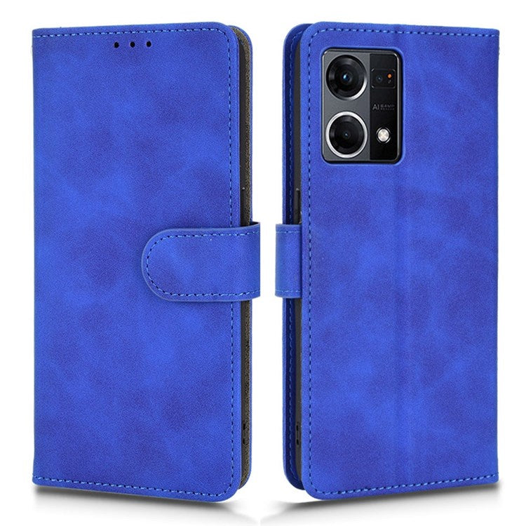 PU Leather Wallet Holster for Oppo Reno7 4G, Magnetic Buckle Skin-Friendly Shockproof Stand Flip Cover - Blue