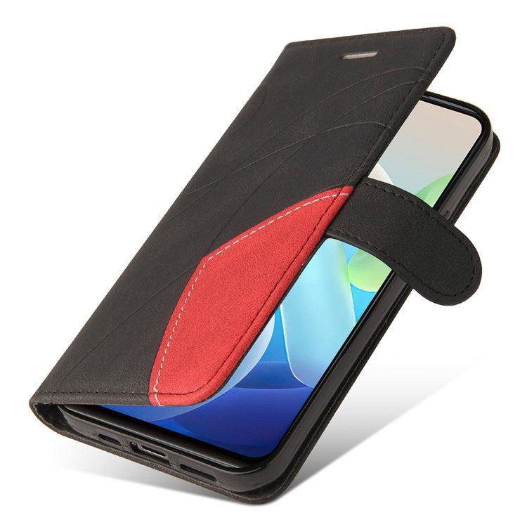 For vivo Y55 5G Anti-fall Anti-scratch Dual-color Splicing PU Leather Wallet Function Phone Case Stand Shell with Strap - Black