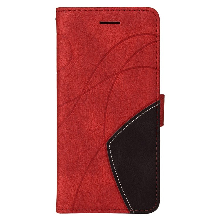 For vivo Y55 5G Anti-fall Anti-scratch Dual-color Splicing PU Leather Wallet Function Phone Case Stand Shell with Strap - Red