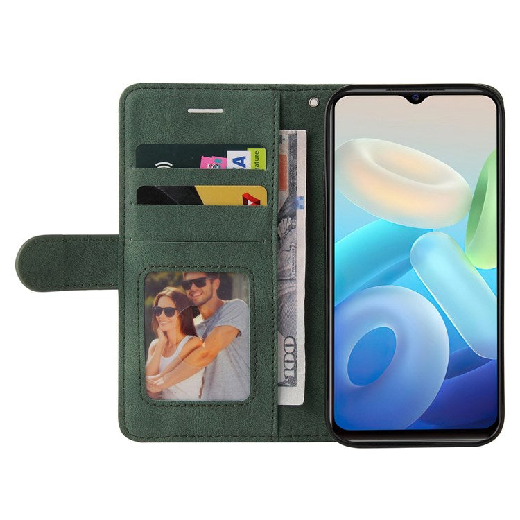 For vivo Y55 5G Anti-fall Anti-scratch Dual-color Splicing PU Leather Wallet Function Phone Case Stand Shell with Strap - Green