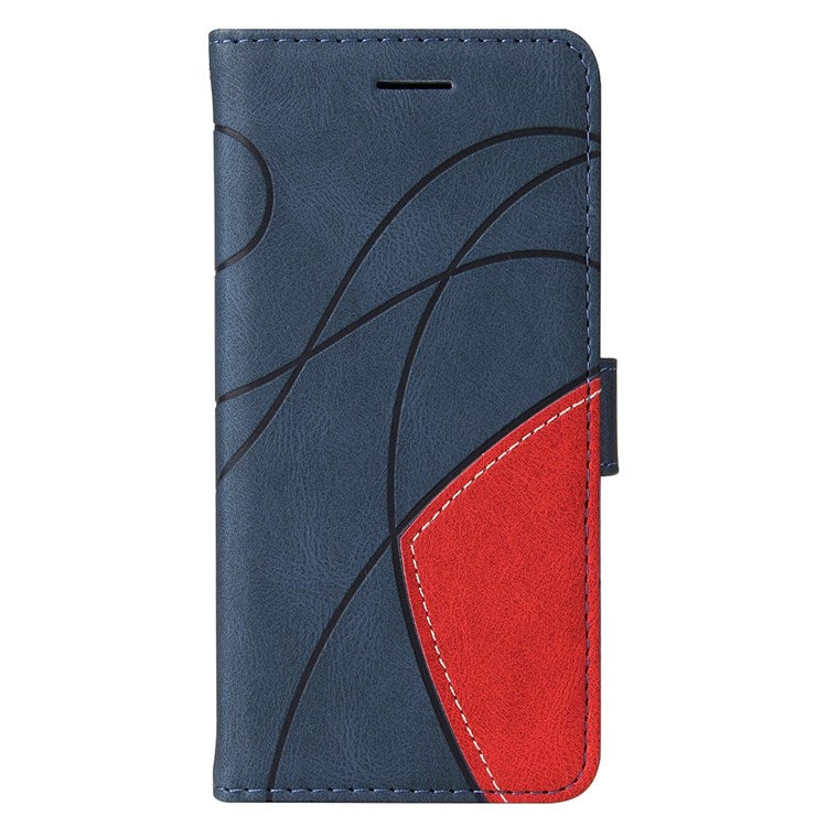 For vivo Y55 5G Anti-fall Anti-scratch Dual-color Splicing PU Leather Wallet Function Phone Case Stand Shell with Strap - Blue