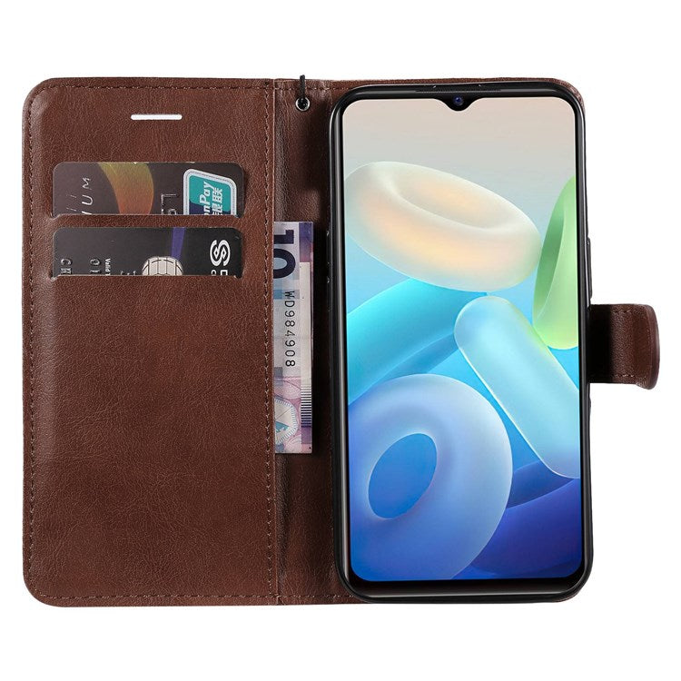 KT Leather Series-2 Leather Stand Phone Casing for vivo Y55 5G, Wallet Design 360-Degree Full Protection Leather Phone Case with Handy Strap - Brown