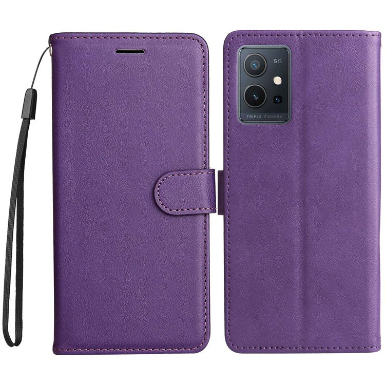 KT Leather Series-2 Leather Stand Phone Casing for vivo Y55 5G, Wallet Design 360-Degree Full Protection Leather Phone Case with Handy Strap - Purple