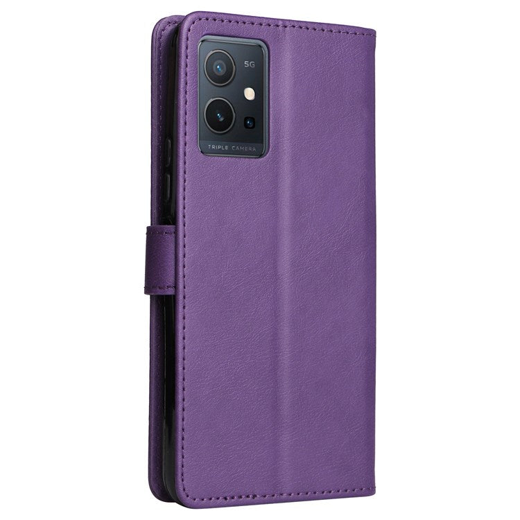 KT Leather Series-2 Leather Stand Phone Casing for vivo Y55 5G, Wallet Design 360-Degree Full Protection Leather Phone Case with Handy Strap - Purple