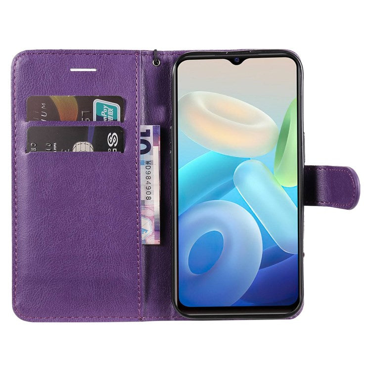 KT Leather Series-2 Leather Stand Phone Casing for vivo Y55 5G, Wallet Design 360-Degree Full Protection Leather Phone Case with Handy Strap - Purple