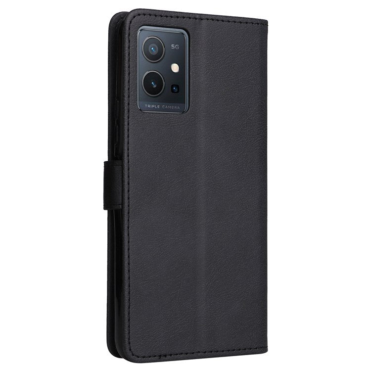 KT Leather Series-2 Leather Stand Phone Casing for vivo Y55 5G, Wallet Design 360-Degree Full Protection Leather Phone Case with Handy Strap - Black