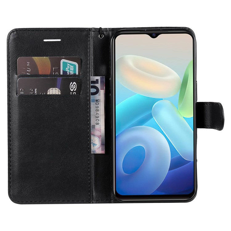 KT Leather Series-2 Leather Stand Phone Casing for vivo Y55 5G, Wallet Design 360-Degree Full Protection Leather Phone Case with Handy Strap - Black