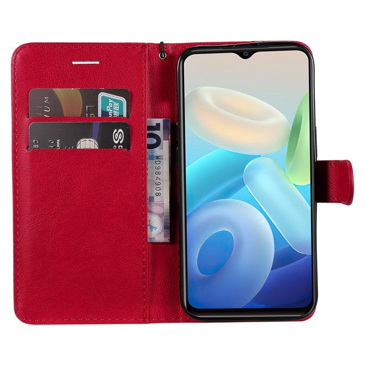 KT Leather Series-2 Leather Stand Phone Casing for vivo Y55 5G, Wallet Design 360-Degree Full Protection Leather Phone Case with Handy Strap - Red