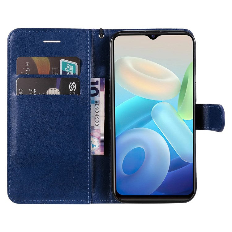 KT Leather Series-2 Leather Stand Phone Casing for vivo Y55 5G, Wallet Design 360-Degree Full Protection Leather Phone Case with Handy Strap - Blue