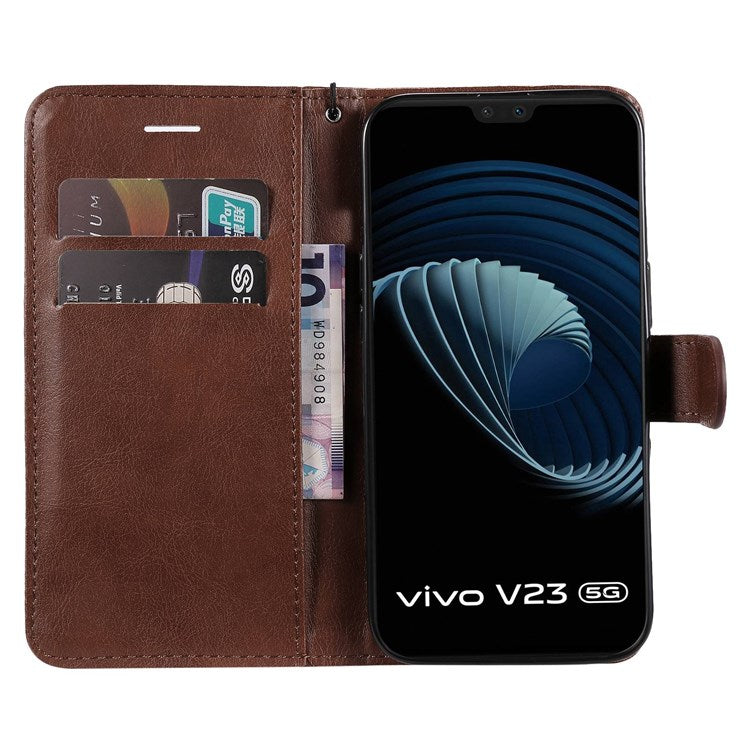 KT Leather Series-2 Leather Stand Phone Casing for vivo V23 5G, Magnetic Clasp Design Leather Wallet Phone Case with Handy Strap - Brown