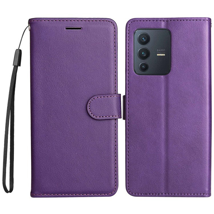 KT Leather Series-2 Leather Stand Phone Casing for vivo V23 5G, Magnetic Clasp Design Leather Wallet Phone Case with Handy Strap - Purple