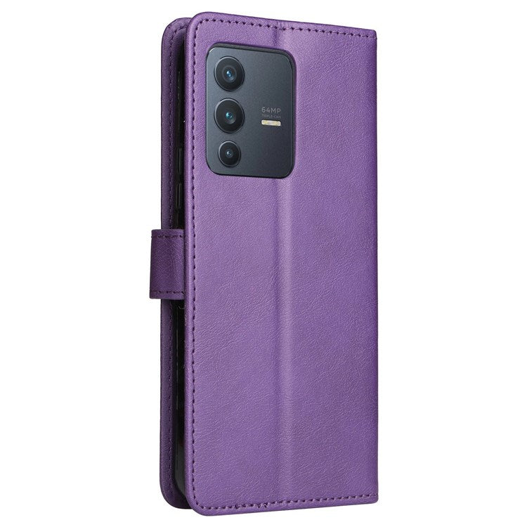 KT Leather Series-2 Leather Stand Phone Casing for vivo V23 5G, Magnetic Clasp Design Leather Wallet Phone Case with Handy Strap - Purple