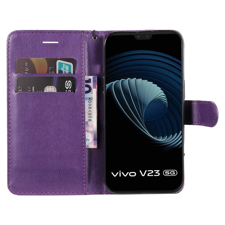 KT Leather Series-2 Leather Stand Phone Casing for vivo V23 5G, Magnetic Clasp Design Leather Wallet Phone Case with Handy Strap - Purple