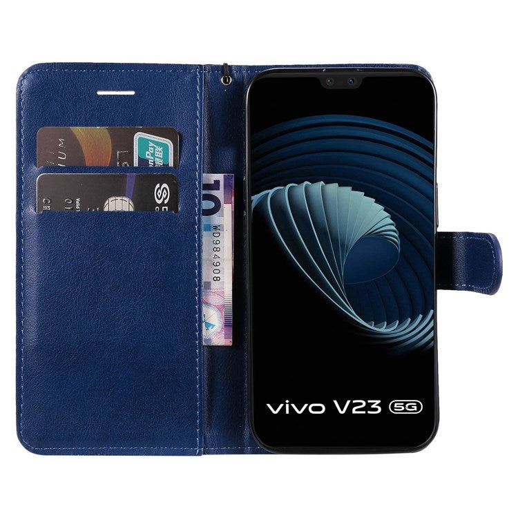 KT Leather Series-2 Leather Stand Phone Casing for vivo V23 5G, Magnetic Clasp Design Leather Wallet Phone Case with Handy Strap - Blue