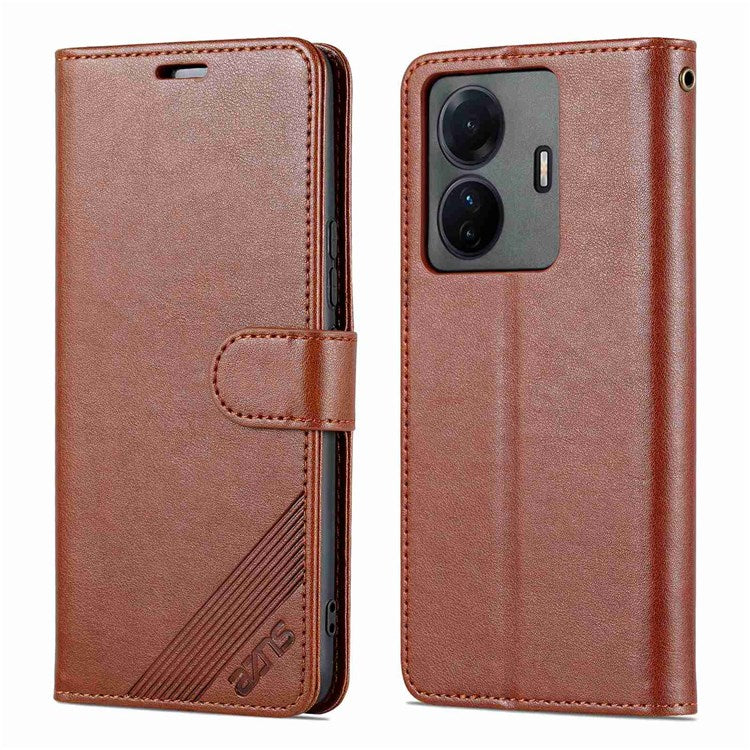 AZNS For vivo S15e 5G Textured Leather Flip Shell Magnetic Closure Stand Wallet 360-degree Protection Folio Cover - Brown