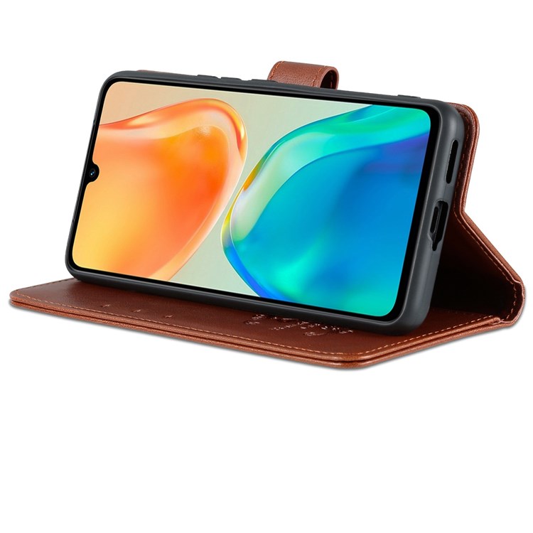 AZNS For vivo S15e 5G Textured Leather Flip Shell Magnetic Closure Stand Wallet 360-degree Protection Folio Cover - Brown