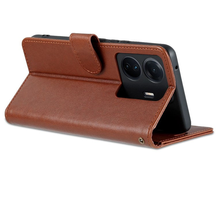 AZNS For vivo S15e 5G Textured Leather Flip Shell Magnetic Closure Stand Wallet 360-degree Protection Folio Cover - Brown